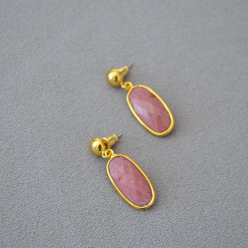 

Retro Copper Gold-Plated Oval Faceted Genuine Stone 925 Silver Stud Earrings