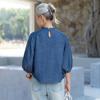 Muzi Women's Vintage Floral Denim-Style 3/4 Sleeve Top