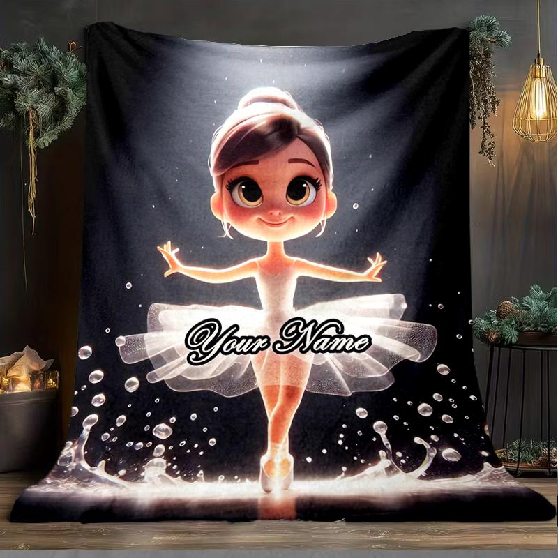 1PC Custom Name Ballerina Dreams Spotlight outdooor Flannel blankets Patterns Throw Blanket All-Season Soft Gift for Couch, Bed, Camping gifts