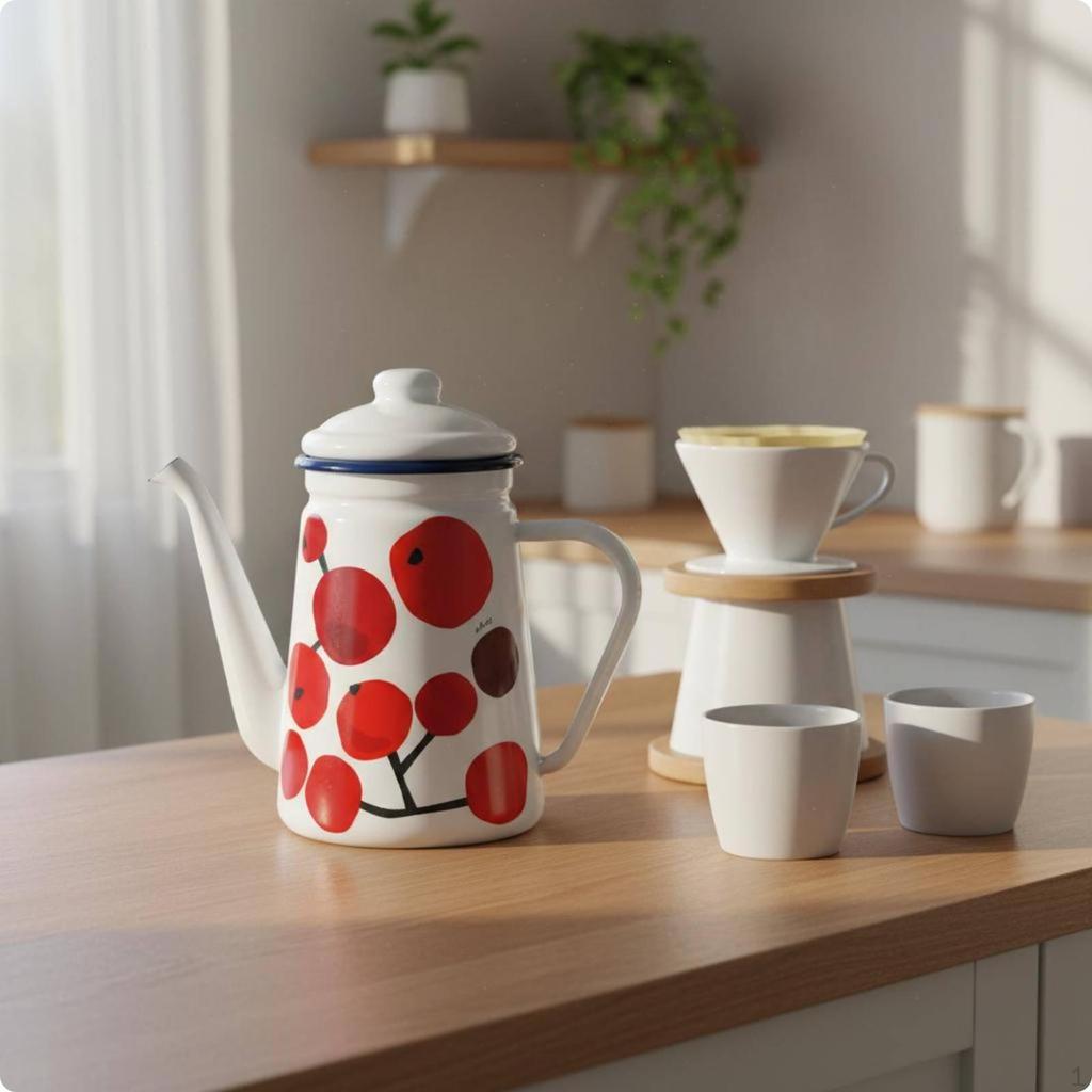 Enamel Coffee Pot Thickened Tea Long Spout Kitchenware for Home White