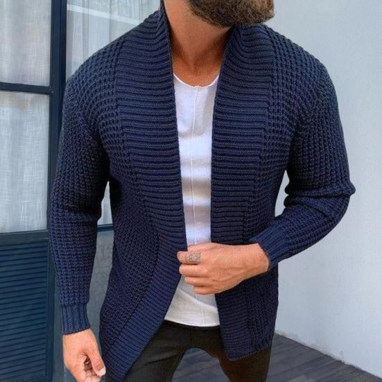 Men Sweater Coat Solid Color Cardigan Long Sleeves Open Stitch Rough Surface Thick Elastic Knitting Business Spring Sweater Jacket for Daily Wear