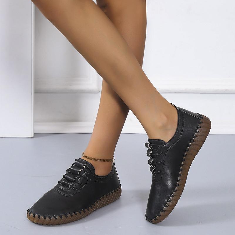 Single shoes women's soft sole soft surface new lace-up sewn sole women's casual shoes