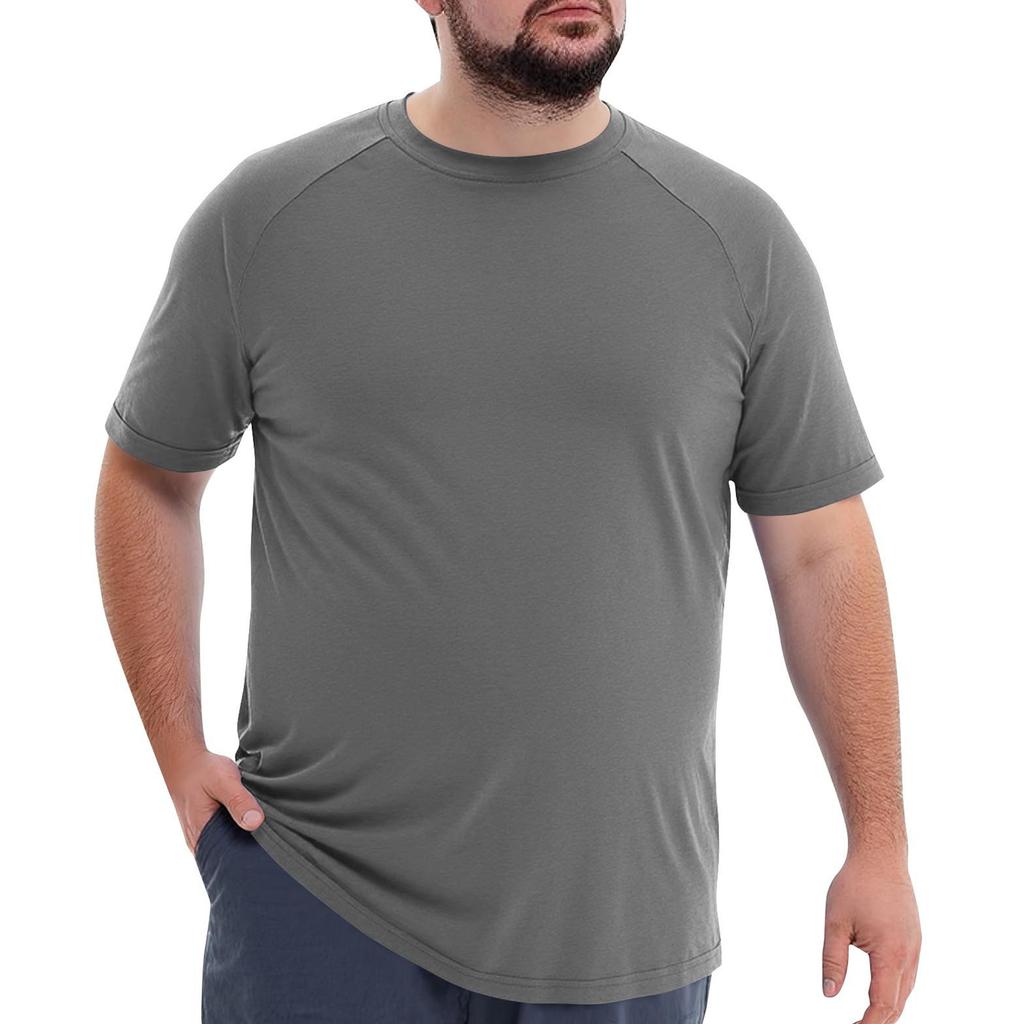 Men's Big Size Solid Color Crew Neck Short Sleeve Casual T-Shirt Lightweight Comfortable Fit Soft Fabric