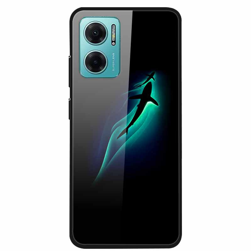 Case For Xiaomi Redmi Note 11E Luxury Tempered Glass Hard Back Cover For Redmi Note 11E Capa Shockproof Flower Funda Wolf Coque