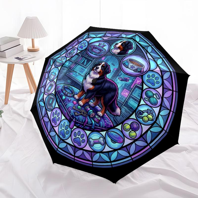Cybernetic Canine Kingdom pattern umbrella, portable and foldable design, 8 ribs, a casual accessory for Halloween, Christmas, and birthday gifts.