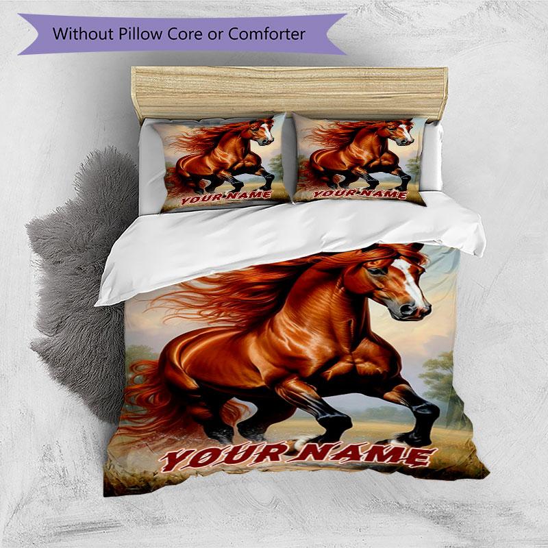 3PC Custom Name Rustic Horse Freedom Run Bedding Set Duvet Cover Closure Includes 1 Duvet Cover & 2 Pillowcases for Bedroom