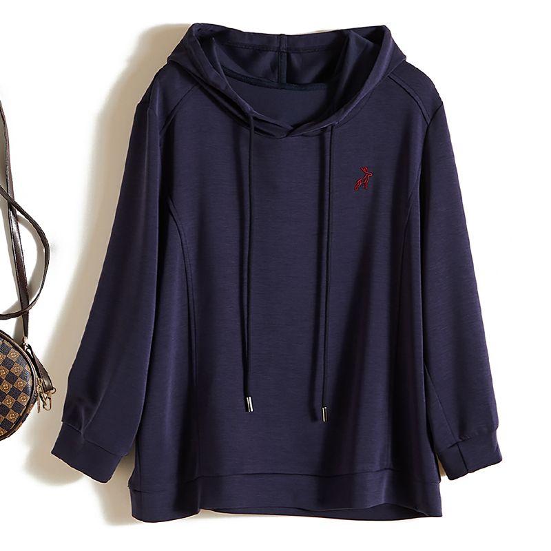 

Export Daily Order! Import Tencel Cotton Hooded Cocoon Shaped Embroidered Badge 3/4 Sleeve Hoodie Women s Spring and Summer T-shirt Close-Fitting Purple L