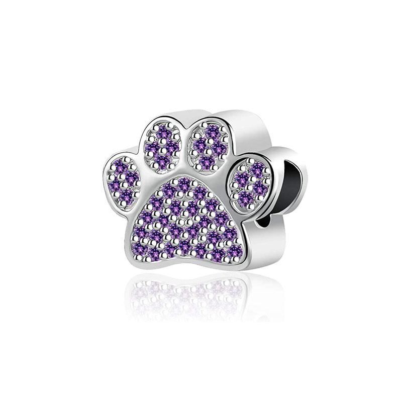 Shiny Zircon Puppy Wolf Charms Dog Claw Bones Clip Beads Safety Chain Pendant Fit Bracelet Women DIY 925 Silver Jewelry
