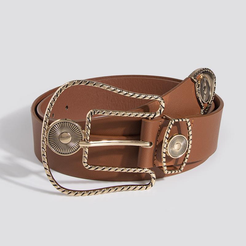 

New Large Buckle Three-piece Set Hollow Retro Atmospheric Fashion Women s Wide Belt PU Women s Belt