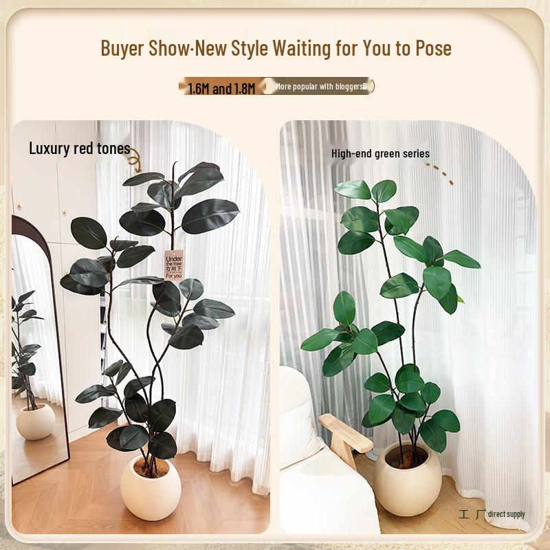 Luxury Indoor Black King Kong Artificial Green Plant - Large Potted Floor Ornament for Living Room Decoration