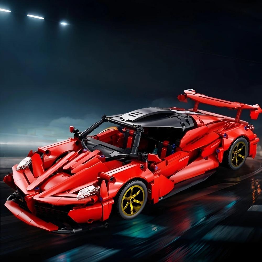 1:14 Rotes Baustein-Sportwagen RC-Spielzeug, Auto-Baustein-Spielzeug, Geburtstagsgeschenk, Sportwagenmodell DIY, Geschenk für Kinder