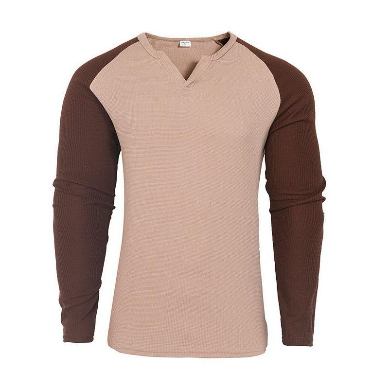 Men S Long Sleeve Raglan Waffle Knit Color Block Casual T Shirt S