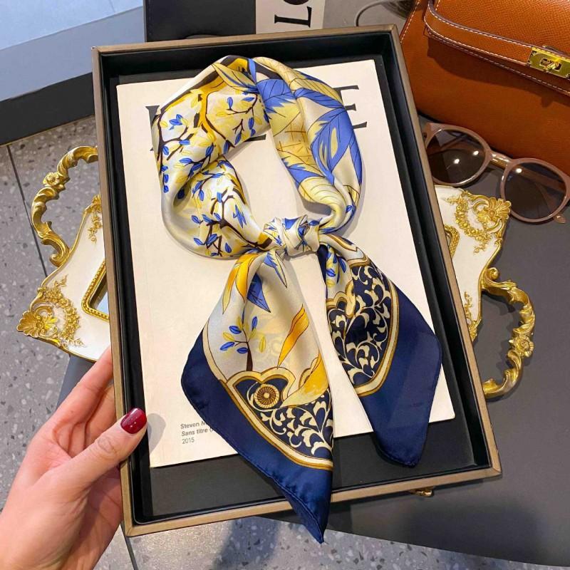 70cm Square Silk-Like Scarf Women Lightweight Fashion Accessory Office Chic Neck Wrap Stylish Print Design