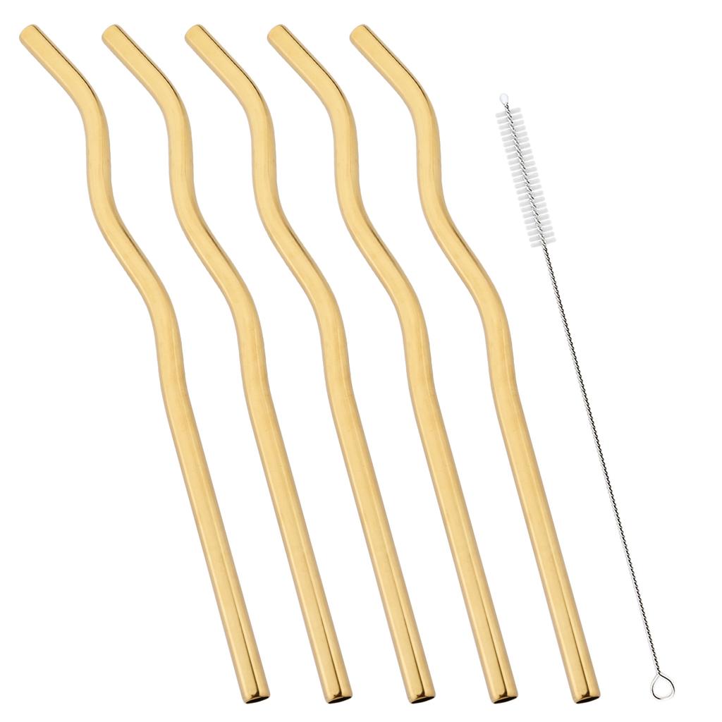 5pcs Wavy Stainless Steel Straw Set Fruit Juice Milkshake Cocktail Bubble Tea Straws Straight Drinking Straw Bar Accessories