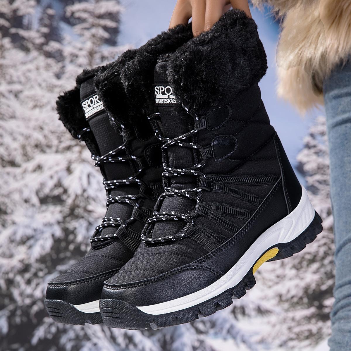 

Мода 2025 Новые хлопковые туфли Водонепроницаемые и морозостойкие Длинные сапоги для женщин Уличные с толстым бархатом и теплые Зимние сапоги 42 чёрный