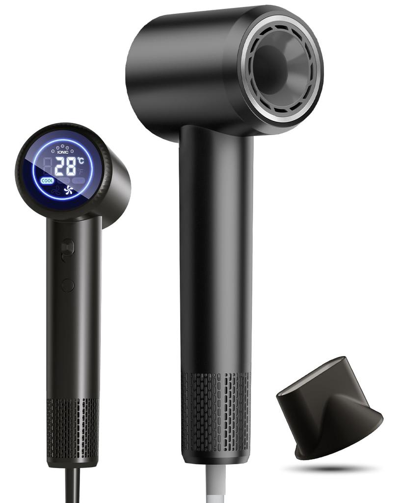 RUNCTY Hair Dryer Enhanced Brushless Model with 1 Billion Negative Hair Dryer with Fast Static Constant Temperature Hair Automatic LED LCD 3