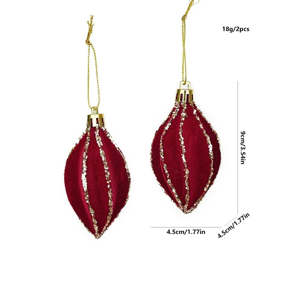 2PCS Wine Red Color Christmas Ornament Flocked Surface Xmas Decor Hanging Pendant Holiday Party