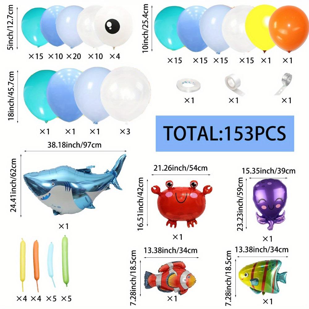 153PCS Ocean Themed Birthday Party Balloon Set Shark Bubble Fish Clownfish Crab Octopus Themed Party, Celebration Decoration