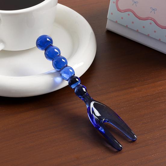 Handmade Vintage Glass Spoon Fork for Coffee Milk Long Handle Stirring Utensil Heat-Resistant Dishwasher Safe Colorful Artistic Tableware Unique