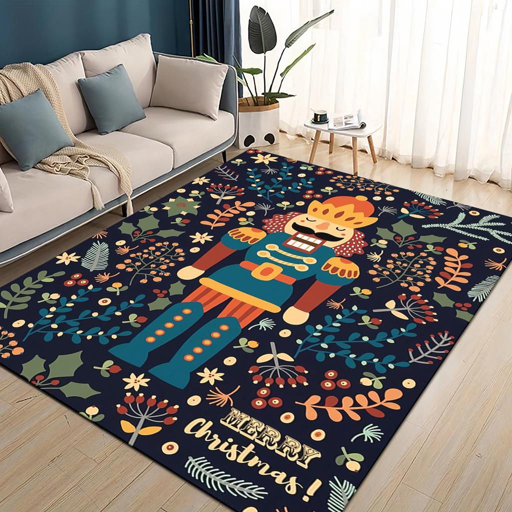 Merry Christmas Cartoon The Nutcracker Doll Festival Gift Carpet Rug for Living Room Bedroom Home Sofa Decoration,Non-slip Mat