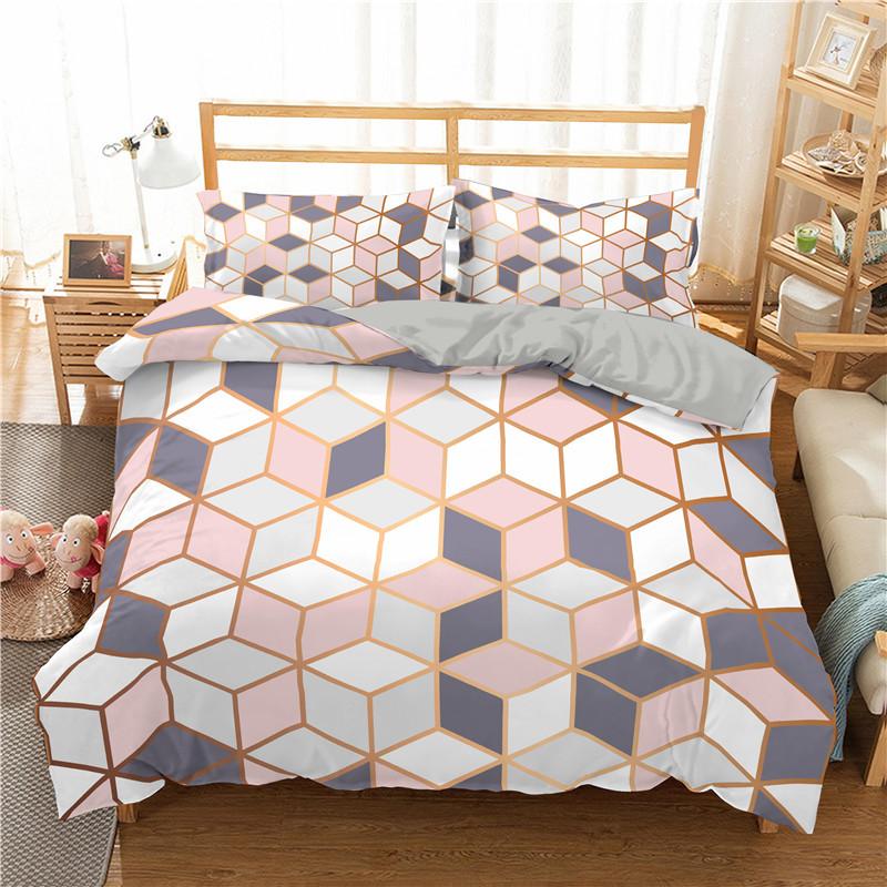 Marble Duvet Cover Queen Full for Kids Boys Girls Modern Luxury Marble Print Comforter Cover Geometric Cube Bedding Set 2/3Pcs