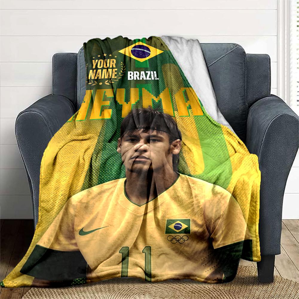 Brazilian Football Celebration Personalized Text Blanket Multi-purpose Customizable Blanket Comfortable Suitable for Chair Picnics Bed Couch