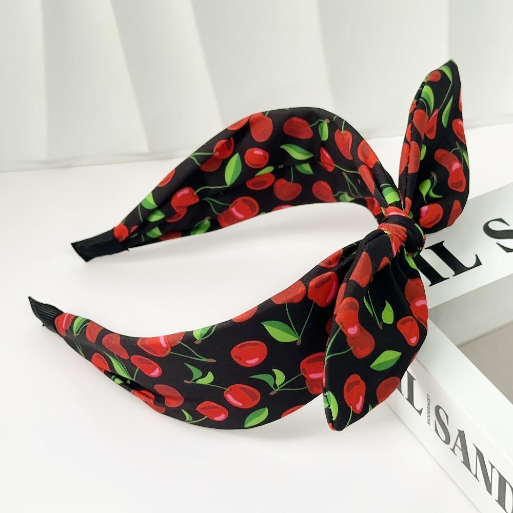 1/2pcs Elegant Sweet Multicolor Cherry Printed Wide Edge Tied Rabbit Ear Hairbands Hair Styling Tools for Volume Part Management