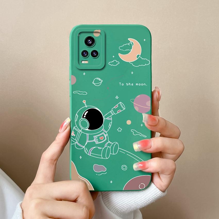 Dla Vivo Y75 S16 Y73 V17 S10 Y77 Etui na telefon Urocze kreskówkowe wzory astronautów Ochrona obiektywu Płynny silikon Antypoślizgowa powłoka Dla Vivo Obudowa na telefon komórkowy