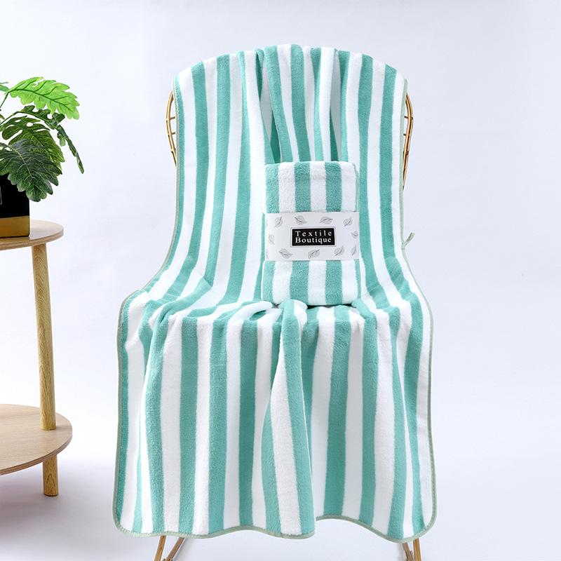 

Thickened quick-drying pineapple grid bath towel coral fleece cationic wide striped beach towel bath absorbent large towel 35 * 75 hemming naked towel