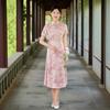 Modern Short Sleeve Long Cheongsam Dress In Literary Chinese Style
