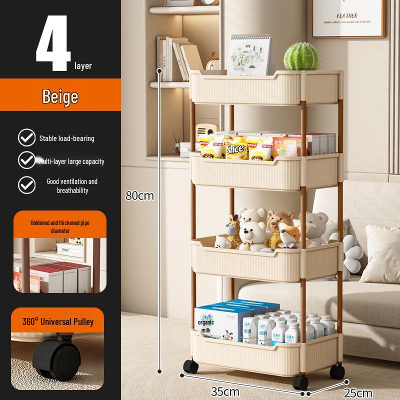 Compact Multi-Layer Mobile Storage Rack for Bedroom, Bathroom, or Living Room