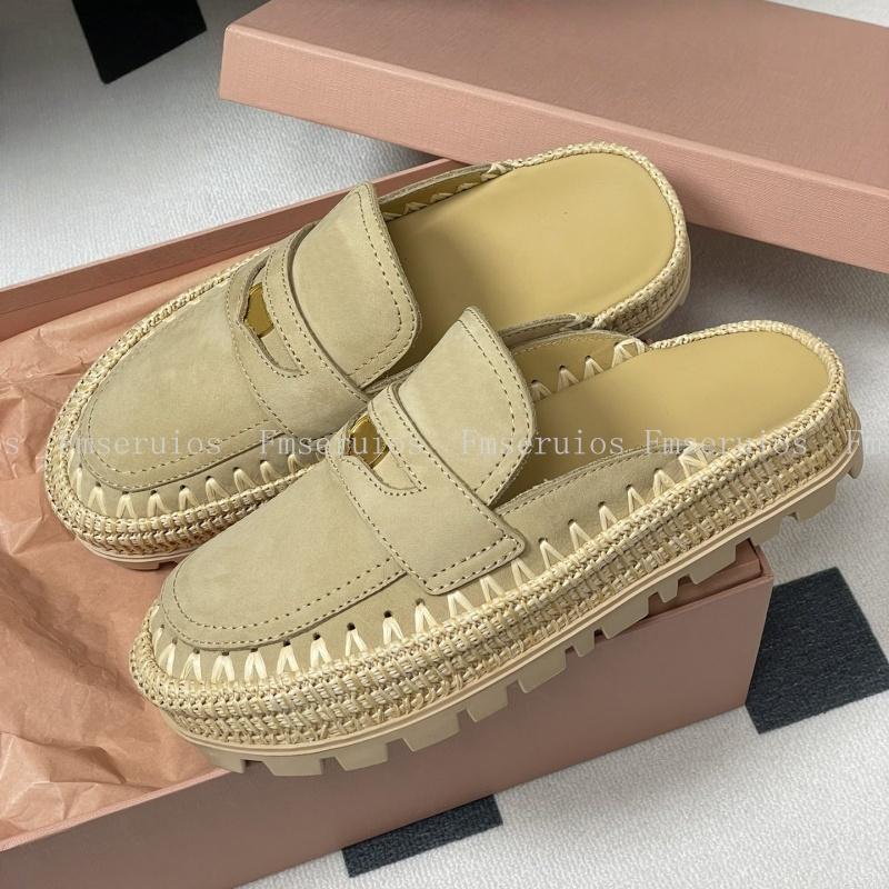 

Новый стиль Женские балетки с круглым носком Тапочки Плетеные Швейные Натуральная кожа Комфорт Элегантный Повседневный Мода Летняя уличная обувь 35