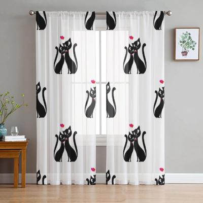 Cartoon Cute Cat Tulle Curtain For Living Room Sheer Valance Curtain For Kitchen Bedroom Window Drapes