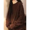Vintage American Style Braided Knit Sweater Loose Fit Round Neck Pullover Teens