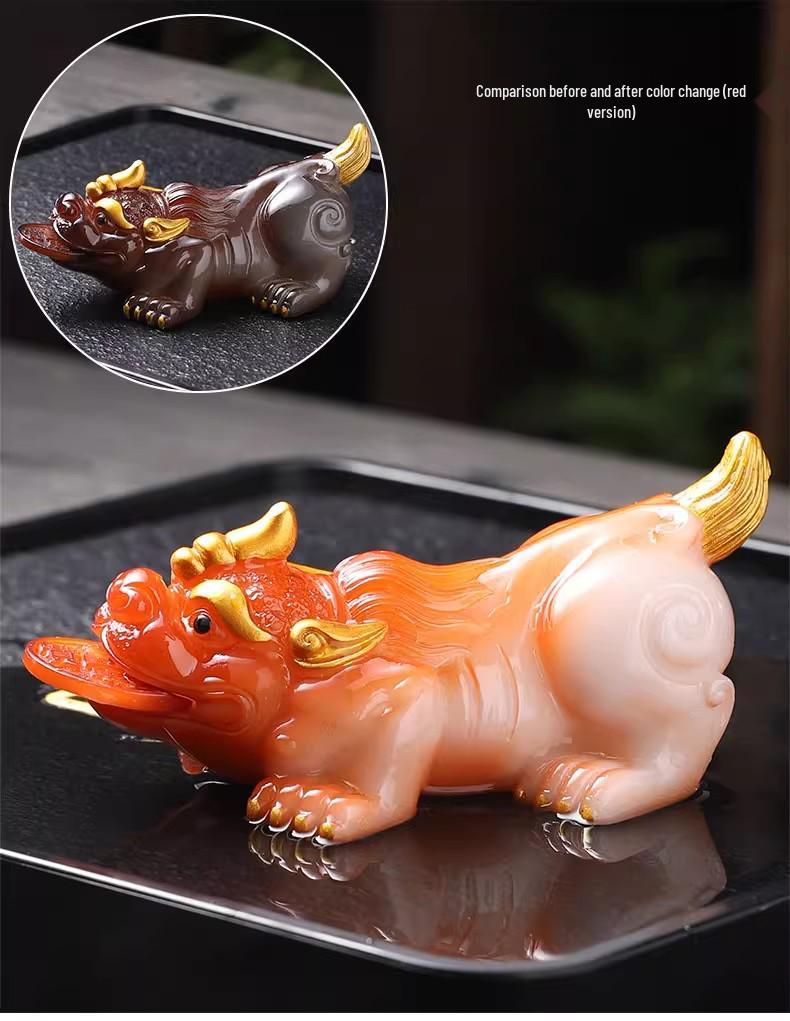 Color-Changing Pixiu Tea Pet Ornament for Gongfu Tea Sets - Golden Toad Model