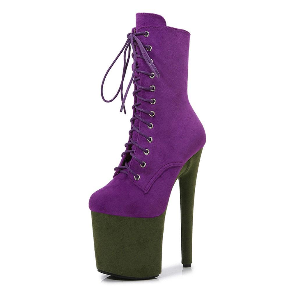 Women's 20cm High Heel Pole Dance Boots - Suede, Platform, Round Toe, Low Boot for Runway & Nightclub 28Color