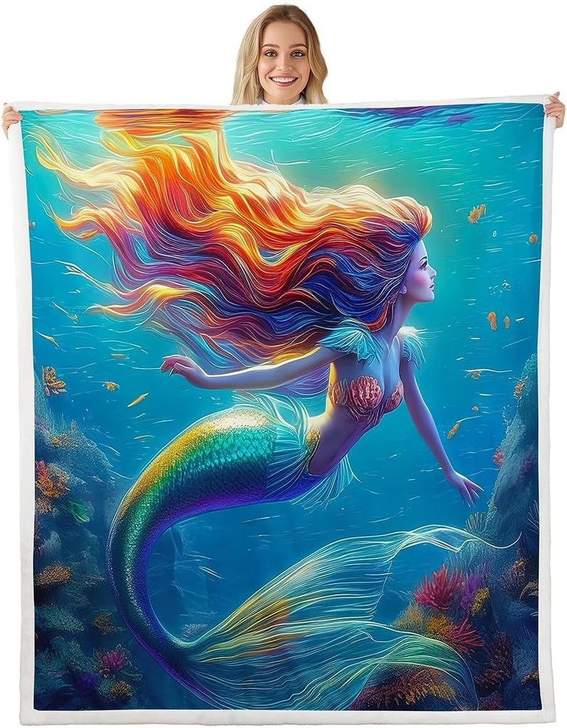 GUOYU Blanket Japanese Wave Fleece Throw Blanket Queen Japanese Style Plush Blanket for Boys Girls Teens Ocean Wave Sherpa Blanket Sea Waves