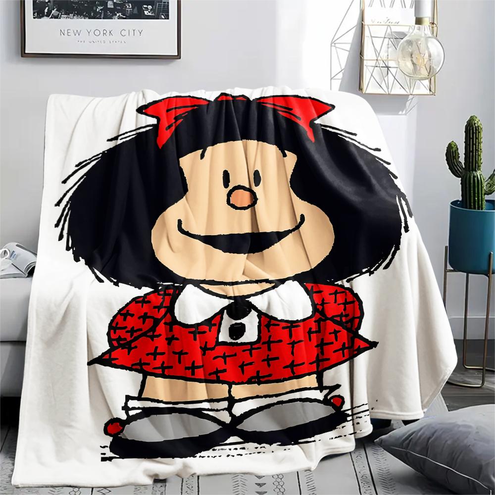 1PC Mafalda Print Flannel Blanket, High Quality All Seasons, Home Decor, Warmth and Comfort, Perfect for Christmas Gifts