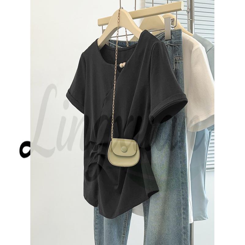 

Summer 2026 Plus Size Women s Korean Hollow Out Slimming Short Sleeve T-shirt XL чёрный