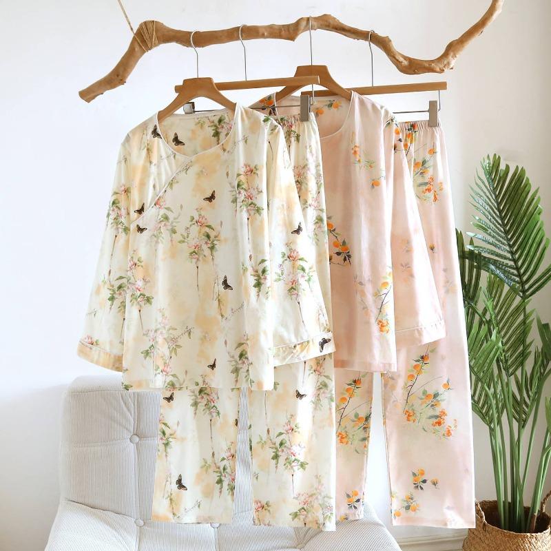 Nuovo Set Pigiama da Donna Primavera e Autunno 2026, Nuovo Stile Cinese Puro Cotone Popeline Manica Lunga Abbigliamento da Casa Set Due Pezzi