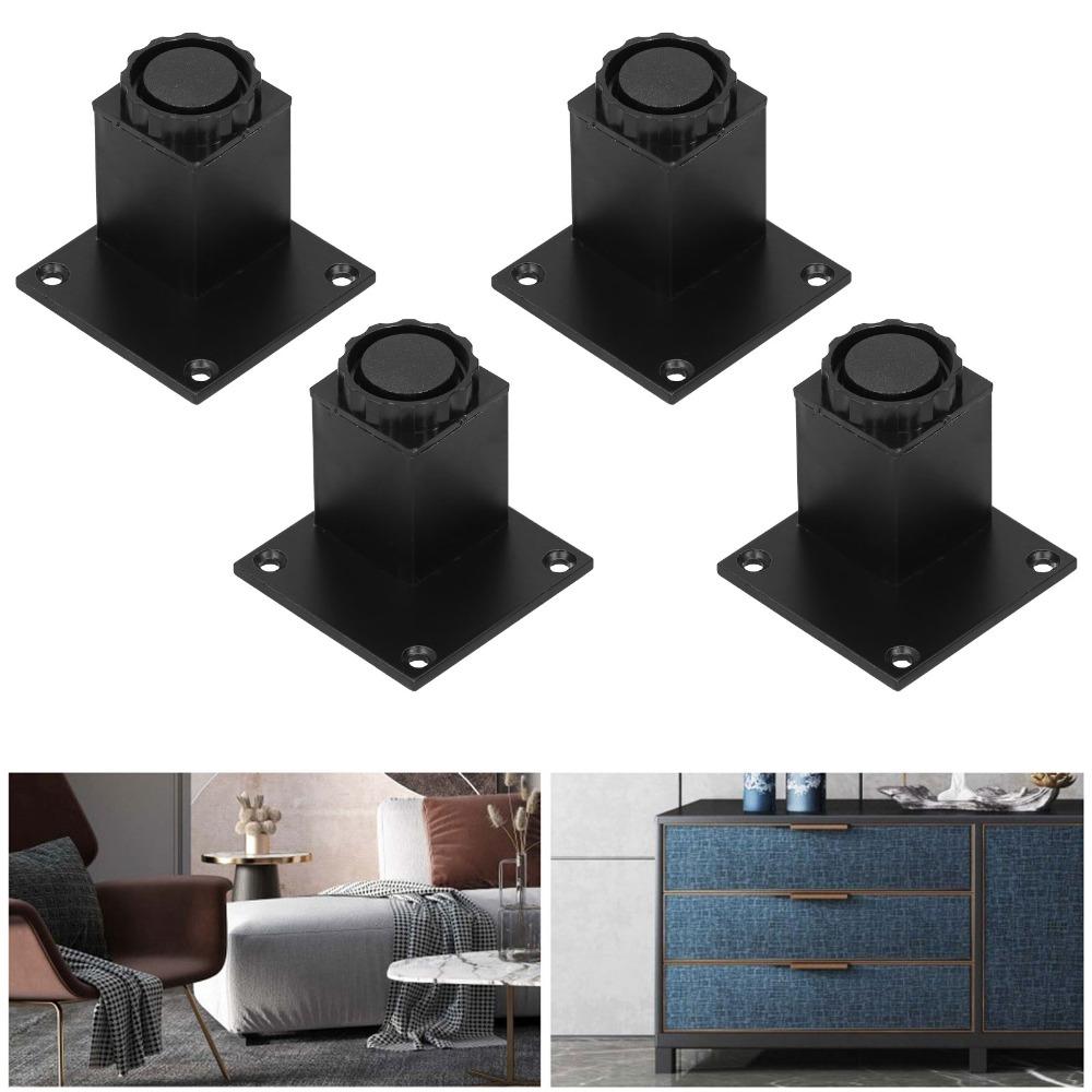 4Pcs/Set Black Furniture Leg Aluminum Alloy Sturdy Adjustable Cabinet Leg Adjustable 60mm/80mm Square Furniture Leg