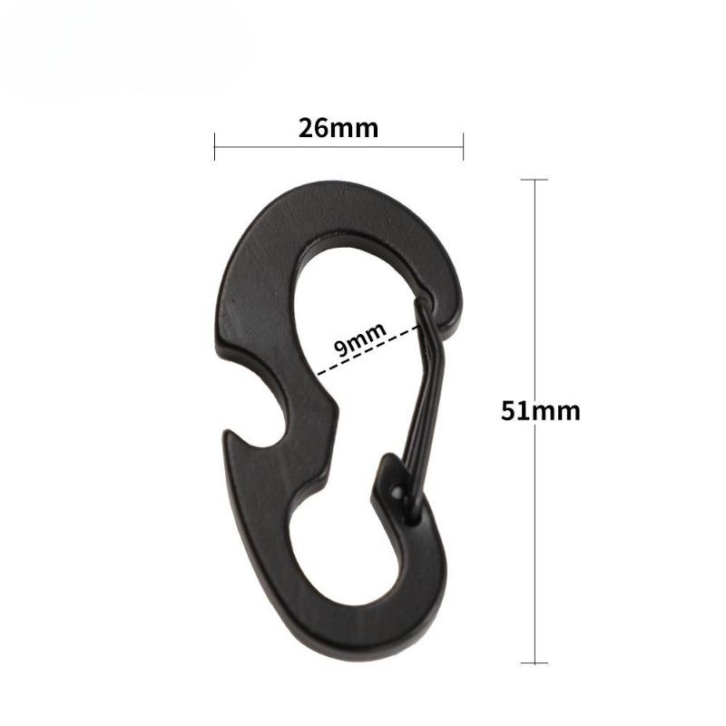 2Pcs Black Everyday Carry Multi Tool D Ring Carabiner with Bottle Opener Spring Hook for Outdoor Keys Gear Camping Hiking Tools