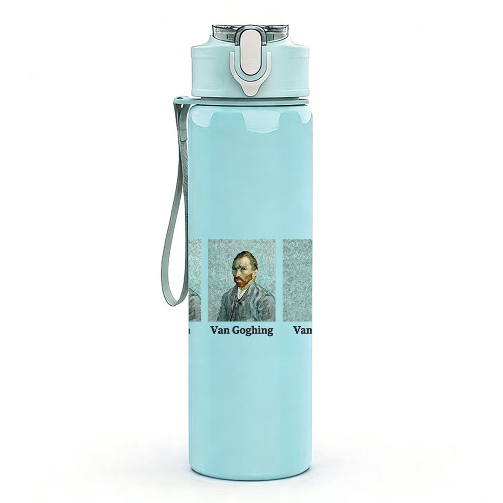 1PC Dual male band black white portrait print 750ml colorful plastic sports water bottle leakproof pop up lid with straw for outdoor work home use