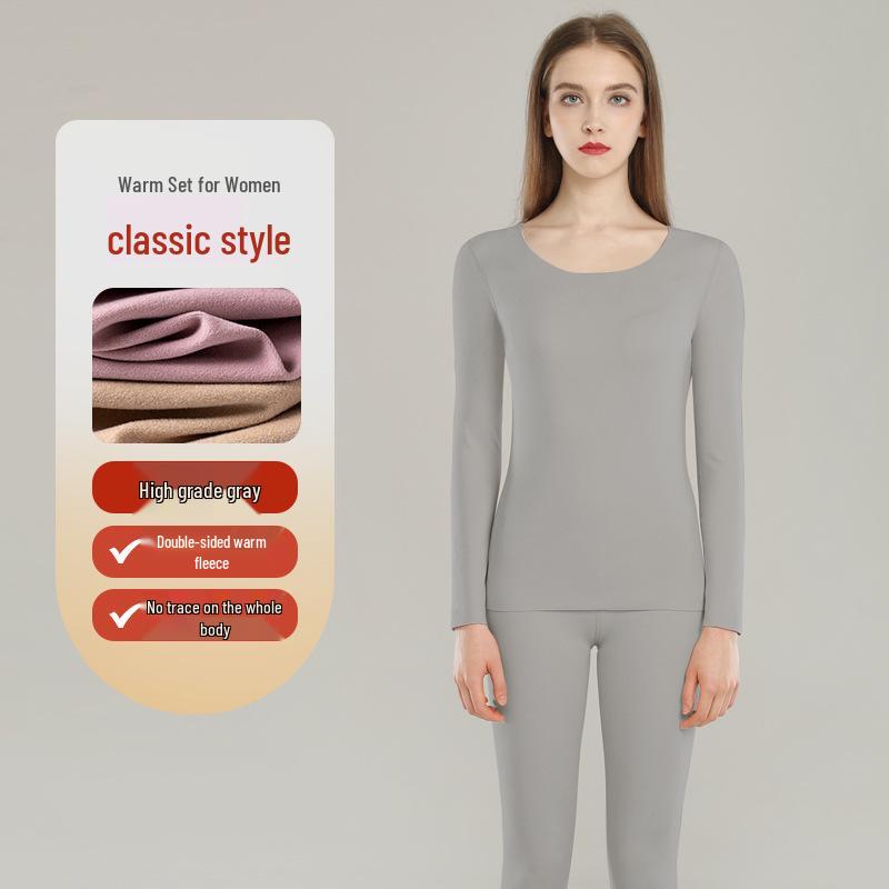 Velvet Women's Seamless Thermal Fleece-Lined Underwear Set for Autumn Winter