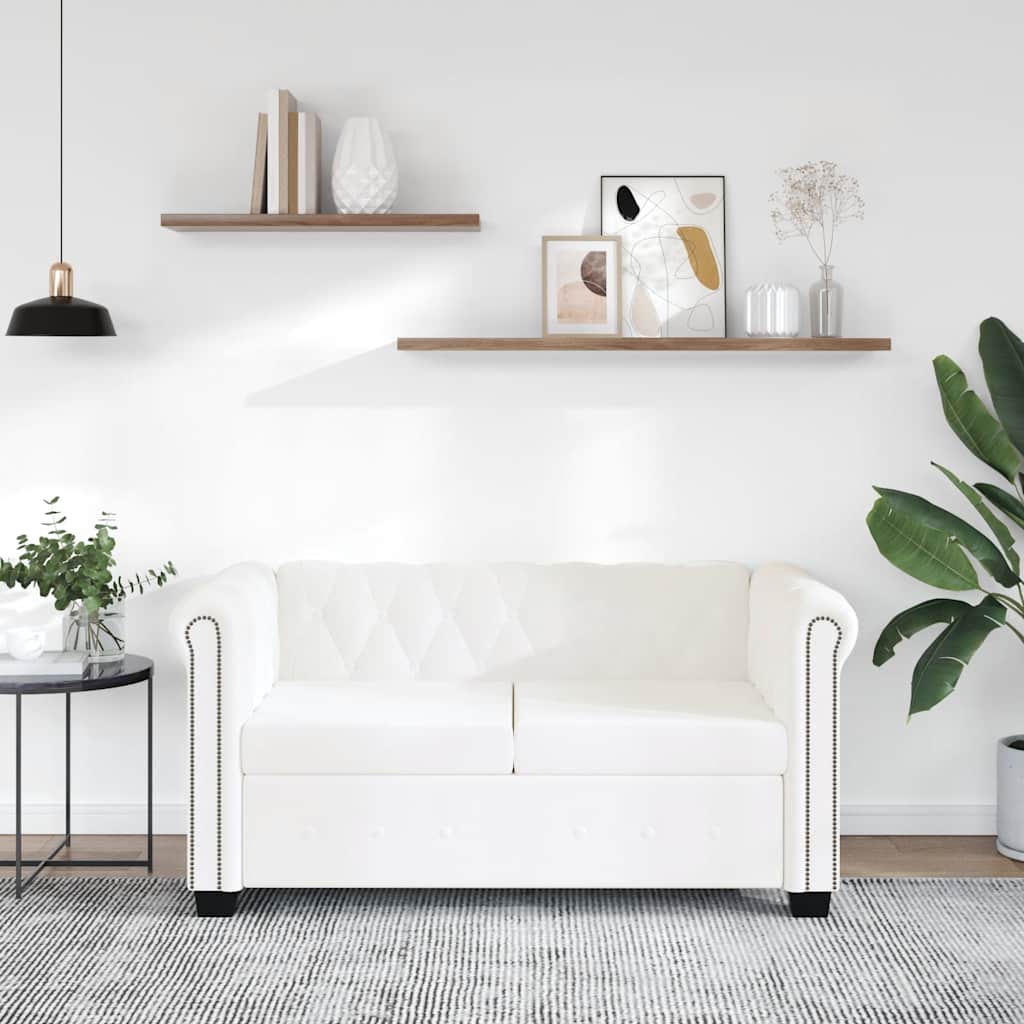 Chesterfield 2 Seater Sofa Faux Leather White