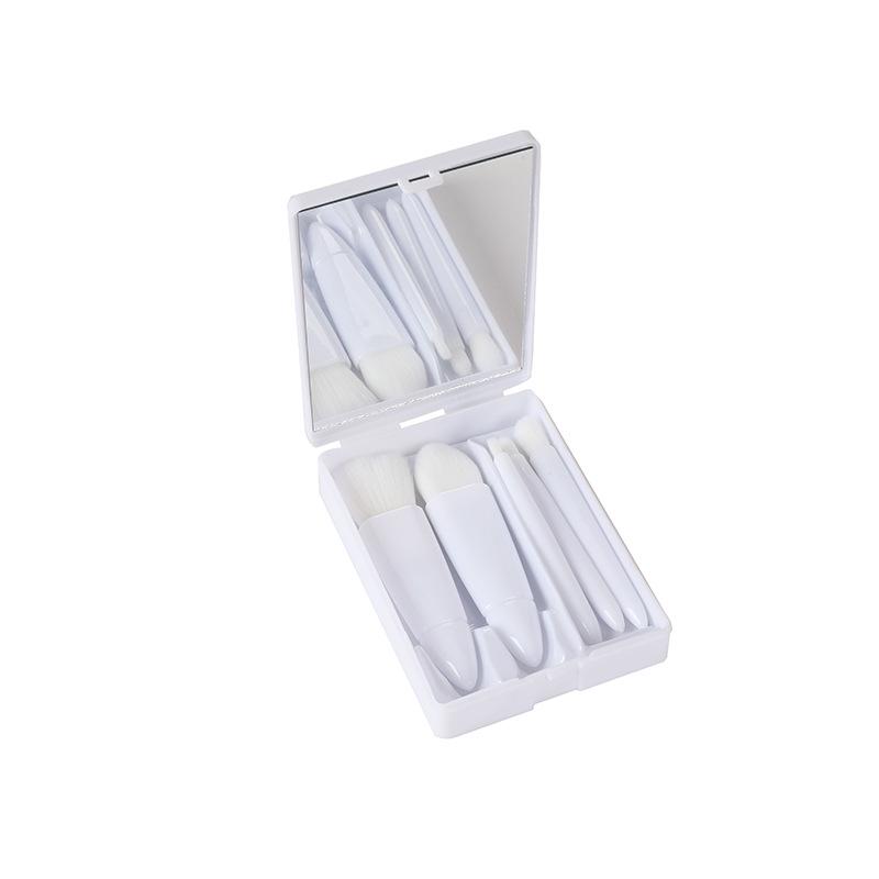 

Compact 5-Piece Travel Brush Set with Mirror: Powder, Foundation, Eyeshadow Brushes & Makeup Tools