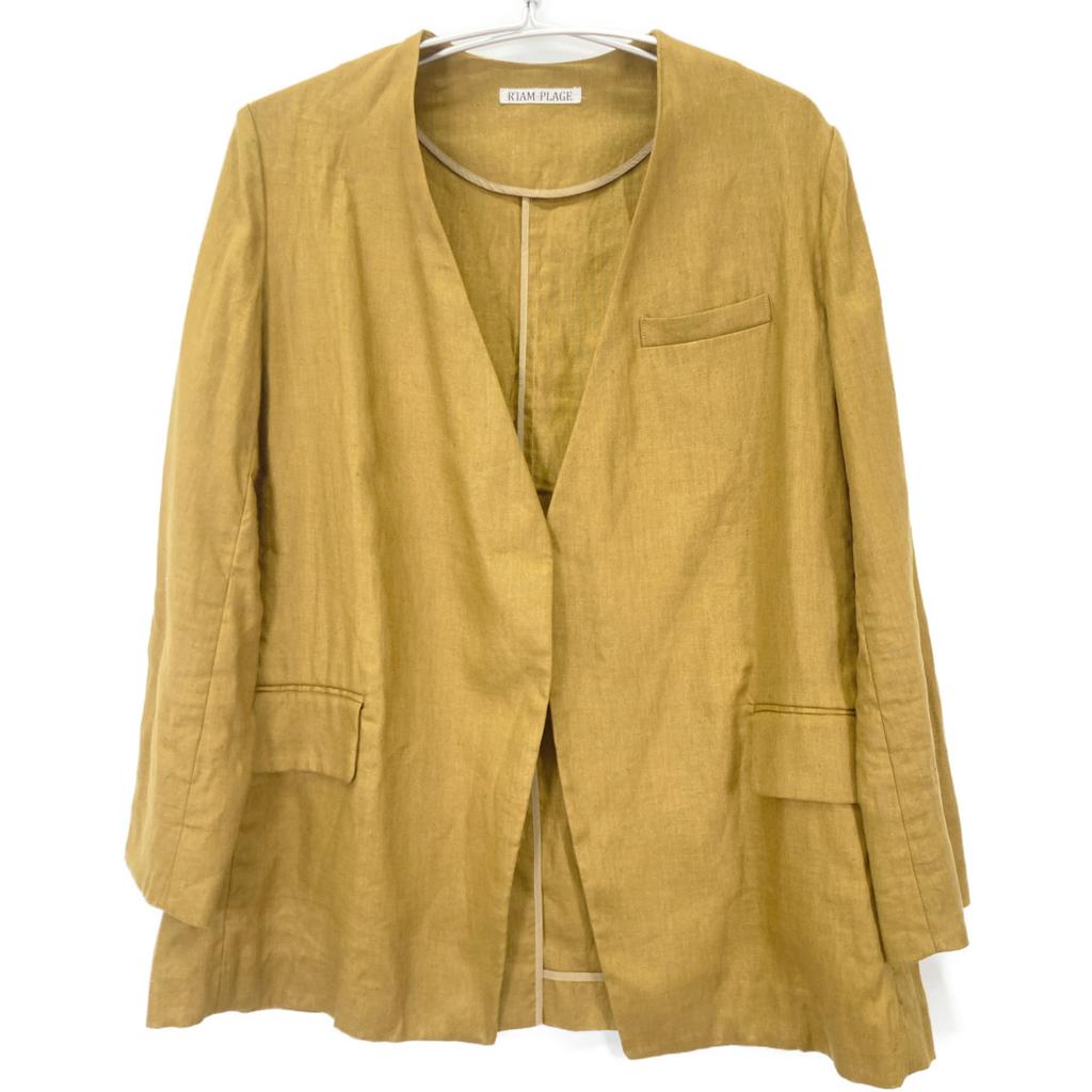 R'iam Plage Gold 19-010-922-6030 Linen Collarless Jacket Jacket 38 BrownUsed