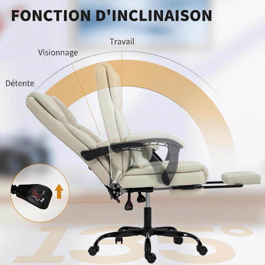 Ergonomic Office Chair, Reclining Backrest, Adjustable Height, 65 X 67 X 111-119 Cm, Beige