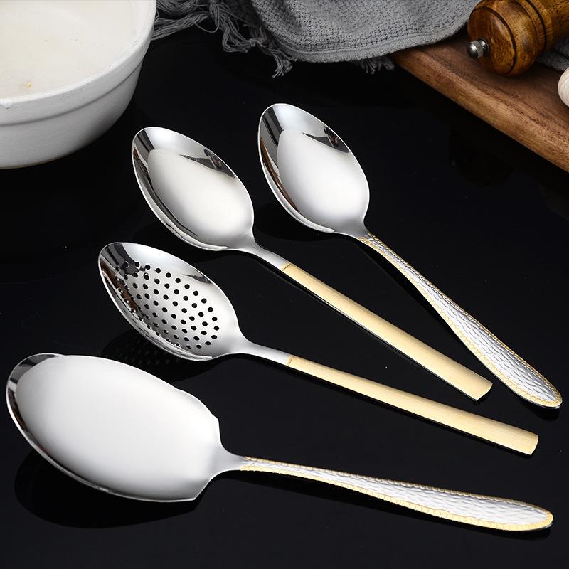 Stainless Steel Spatula Hot Pot Spoon and Kitchenware Set Cooking Spoon Spatula Frying Spoon Titanium-gold Plated Kitchenware