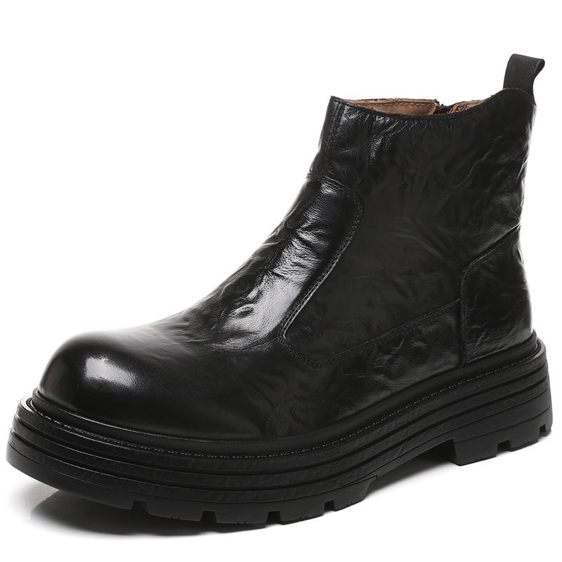 Fashion Golden Sapling New Arrival Men's Motorcycle Boots Winter Genuine Leather Male Streetlish Shoes Non-slip Man Retro Ankle Zip Boot